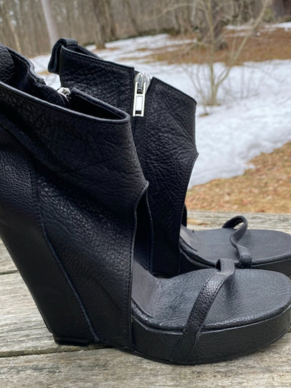 Rick Owens High Platform Wedge One Strap Black Sandals - Size 39 Eur/8.5 USA